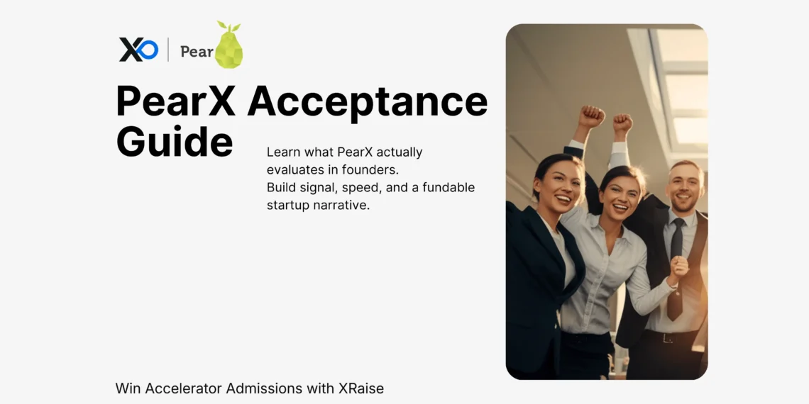 get into PearX acceptance guide banner showing founders celebrating success after building a strong startup signal