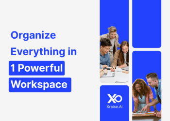 Two startup founders collaborating on a laptop, promoting Notion for Startups workspace through XRaise.