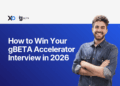 gBETA accelerator interview tips banner with smiling founder