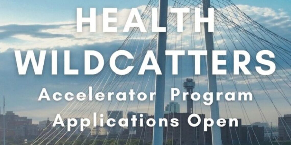 The Health Wildcatters logo displayed prominently on a modern office wall, symbolizing innovation in healthcare entrepreneurship.