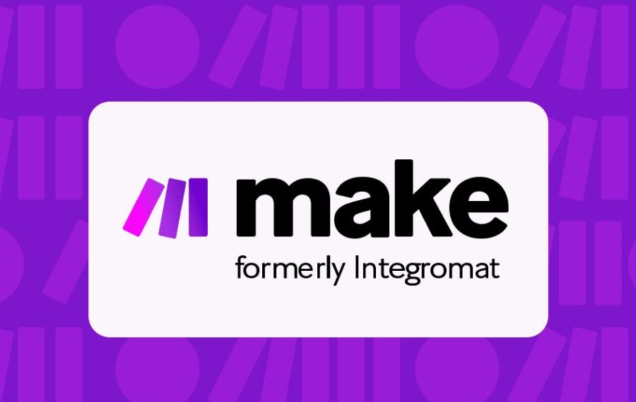 The official Make (formerly Integromat) logo featuring its distinctive purple and pink gradient design.