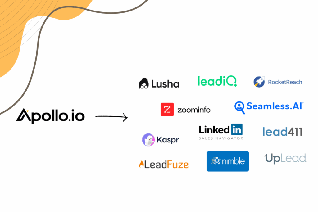Comparison chart showing Apollo.io alongside alternatives like Lusha and ZoomInfo, focusing on pricing, features, and suitability for startups.