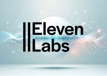 Visual cover showing ElevenLabs branding with icons representing AI voice, dubbing, and speech technology, targeting startup use cases.