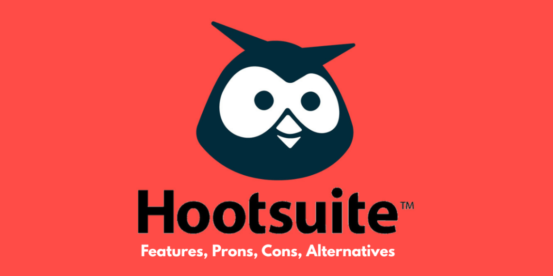 Visual showing Hootsuite's branding with a dashboard interface and multiple social media logos representing connected platforms.