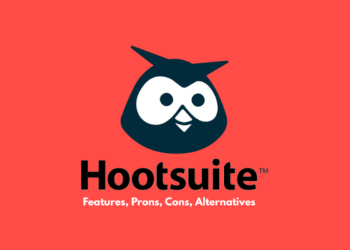 Visual showing Hootsuite's branding with a dashboard interface and multiple social media logos representing connected platforms.