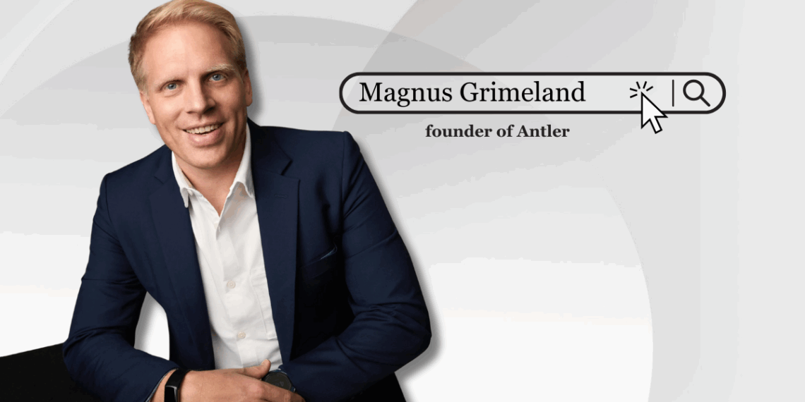Magnus Grimeland, founder and CEO of Antler, posing for a professional cover photo with a confident and visionary expression.
