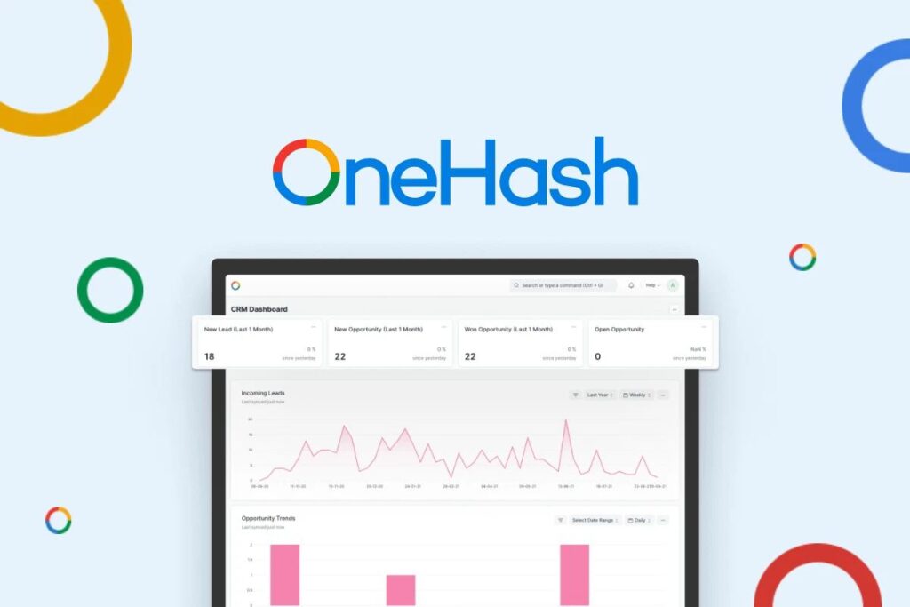 Screenshot of OneHash’s dashboard showcasing CRM, ERP, and support modules with a clean, modular user interface.