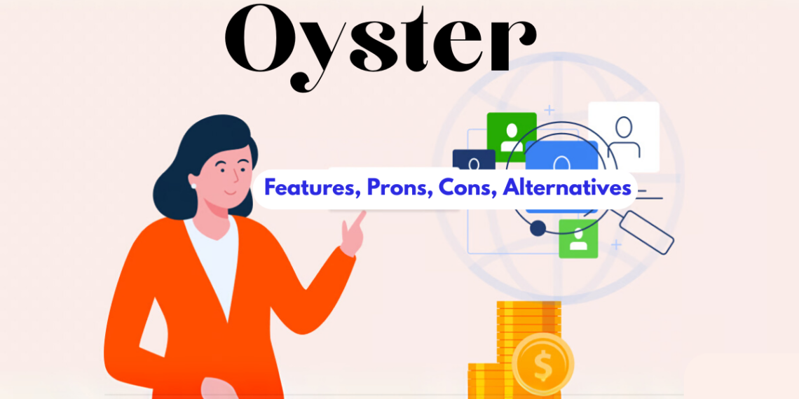 Illustration showing Oyster HR as a global hiring platform for startups, with visuals of distributed teams and compliance icons.