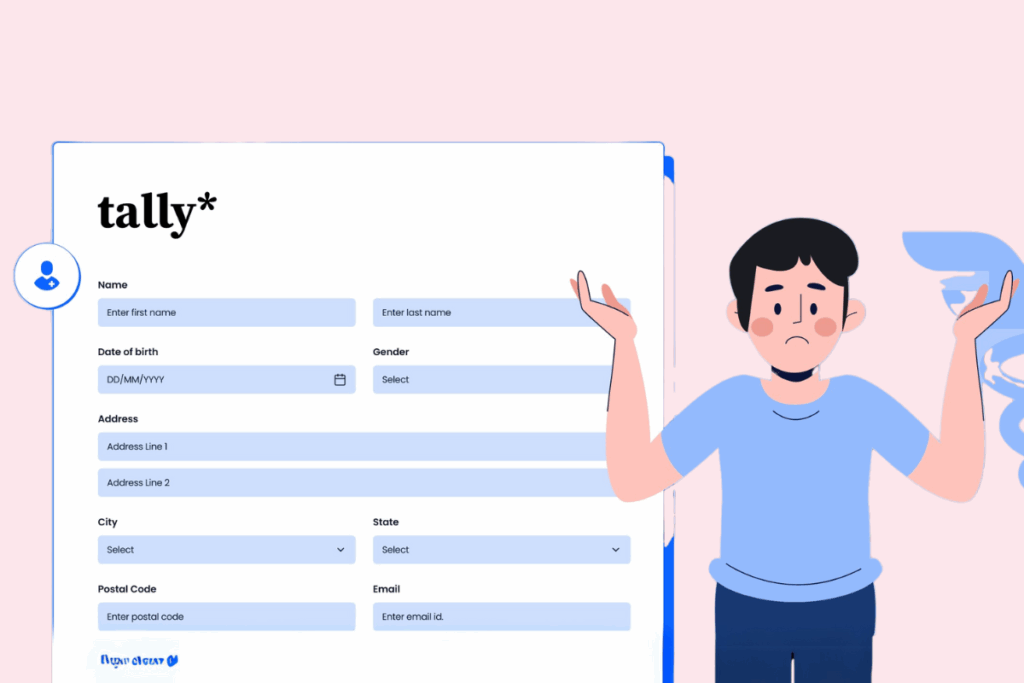 Screenshot of Tally.so’s intuitive, document-like form editor, highlighting how users add questions and elements using slash commands.