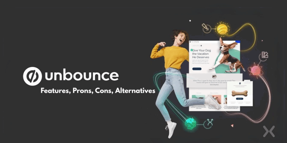 A visual overview showcasing Unbounce’s branding and how it supports startups with landing page creation and conversion optimization.