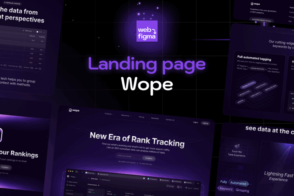 Screenshot of Wope’s homepage highlighting its AI-powered SEO platform, navigation menu, and startup-focused messaging.