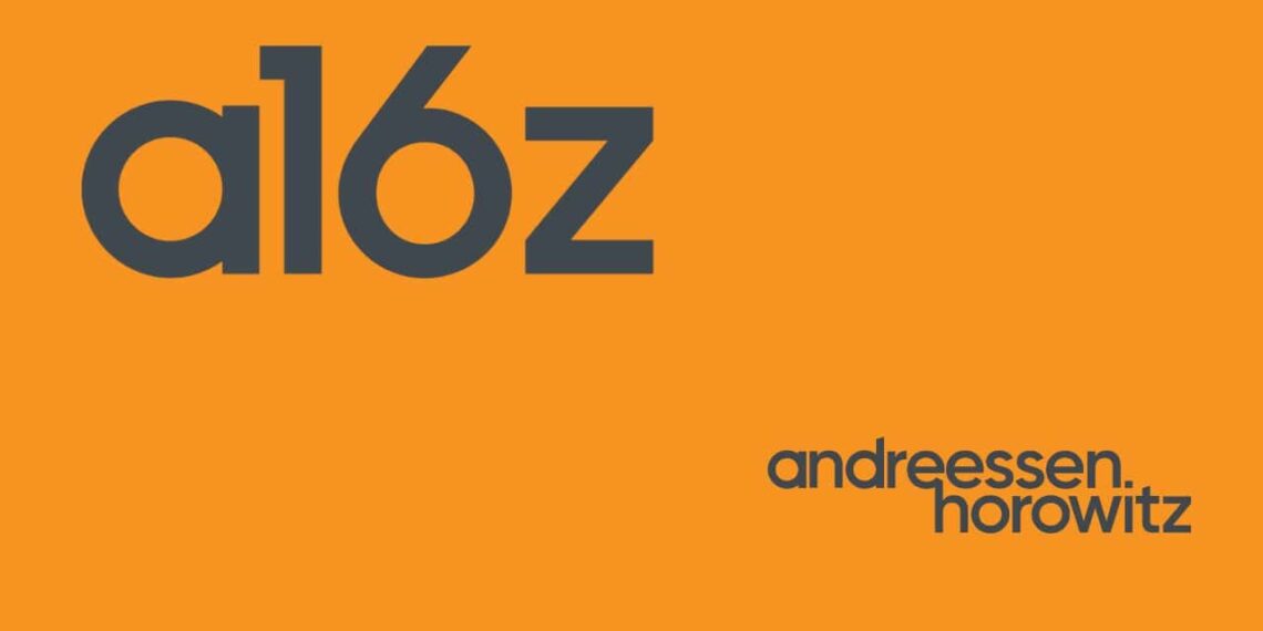 A sleek promotional banner featuring the a16z Speedrun Accelerator logo with bold typography and futuristic design elements, symbolizing innovation and speed.