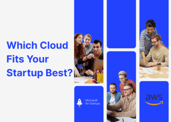 Startup teams collaborating on laptops, representing AWS and Microsoft Azure cloud platforms for startups comparison.