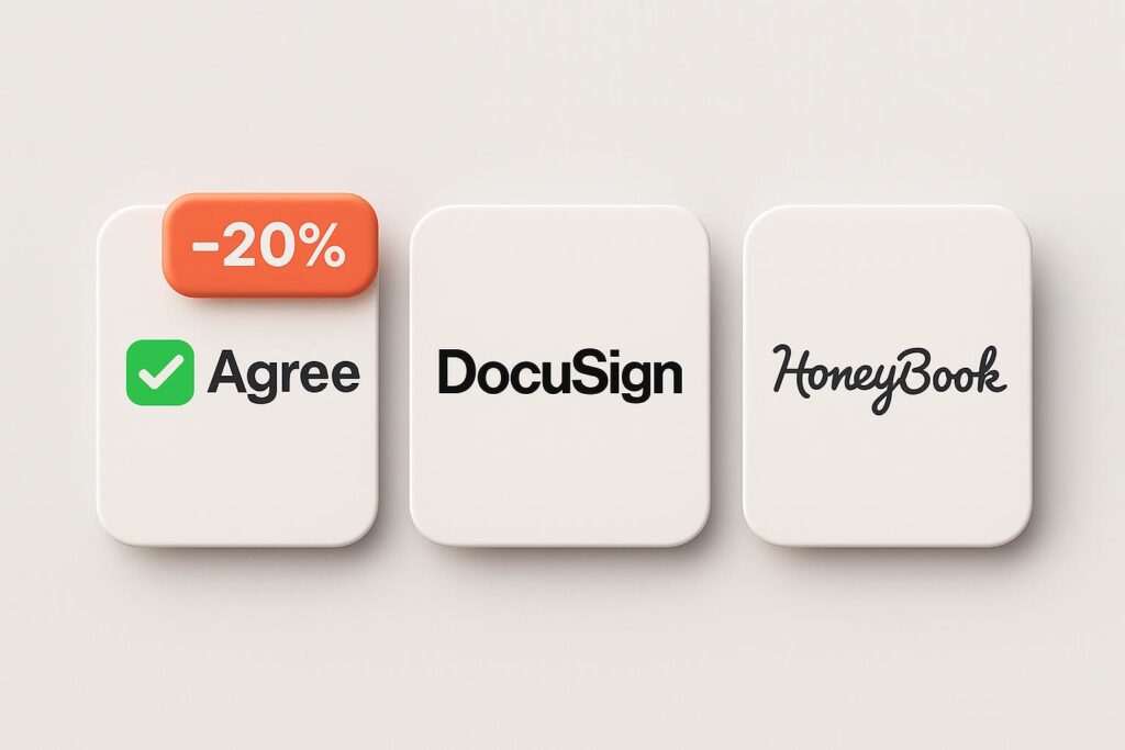 Comparison chart of Agree vs top alternatives (e.g., DocuSign, HoneyBook), highlighting the benefits of using XRaise to claim the Agree startup promo code