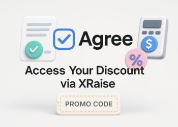 Illustrated cover image featuring the Agree logo and interface, highlighting the exclusive startup promo code available via XRaise