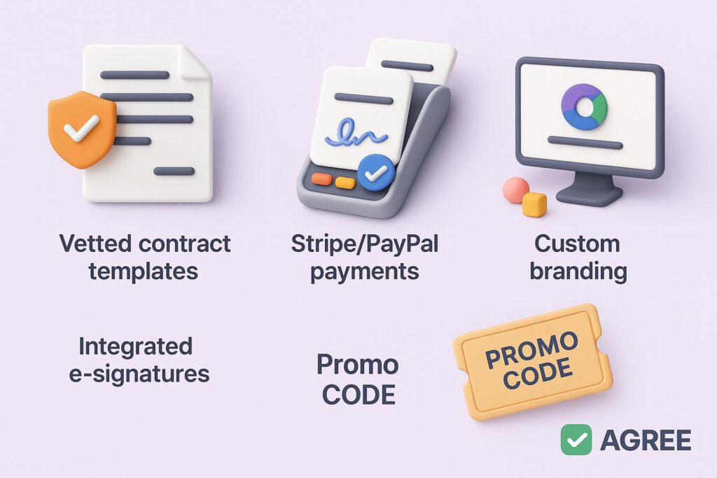 Visual breakdown of Agree key feature with a caption promoting the available startup discount through XRaise
