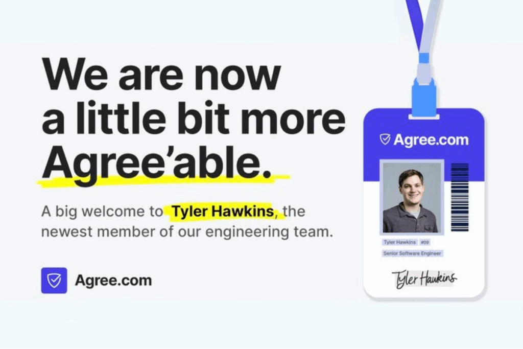 Screenshot of the Agree.com user interface showing a digital contract with collaborative editing tools, invoicing options, and payment processing dashboard.