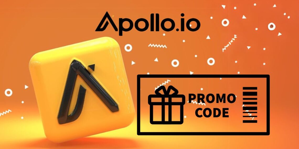 Apollo.io sales platform showing promo code deal for early-stage startups