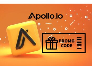 Apollo.io sales platform showing promo code deal for early-stage startups
