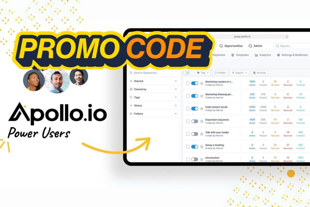 Visual showing Apollo.io startup discount with pricing highlights on Pro plans