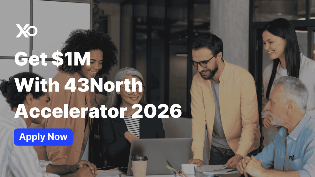 43North Accelerator application banner with founder holding tablet