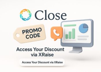 Illustrated cover image featuring the Close logo and interface, highlighting the exclusive startup promo code available via XRaise