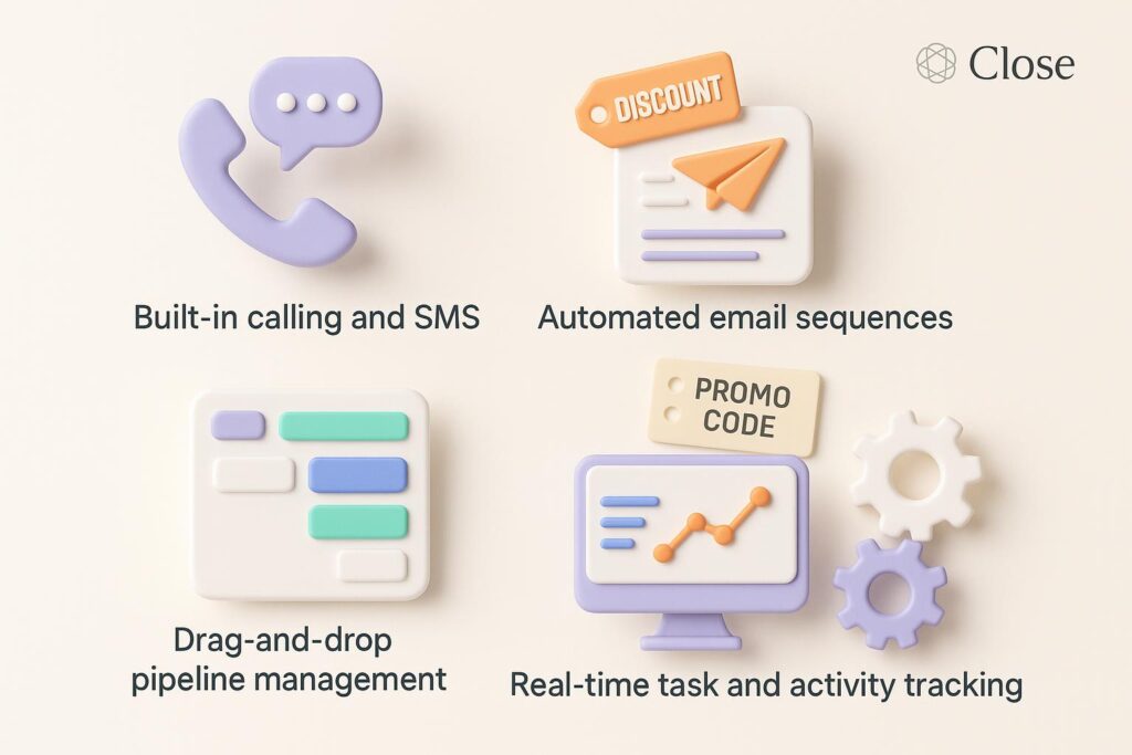 Visual breakdown of Close key feature with a caption promoting the available startup discount through XRaise
