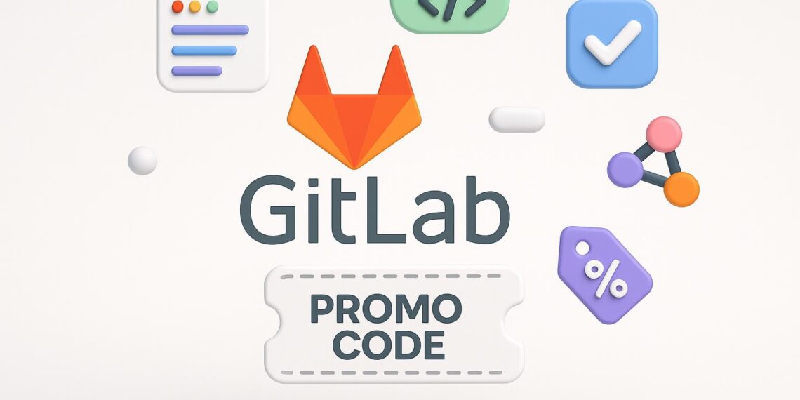 Illustrated cover image featuring the GitLab logo and interface, highlighting the exclusive startup promo code available via XRaise