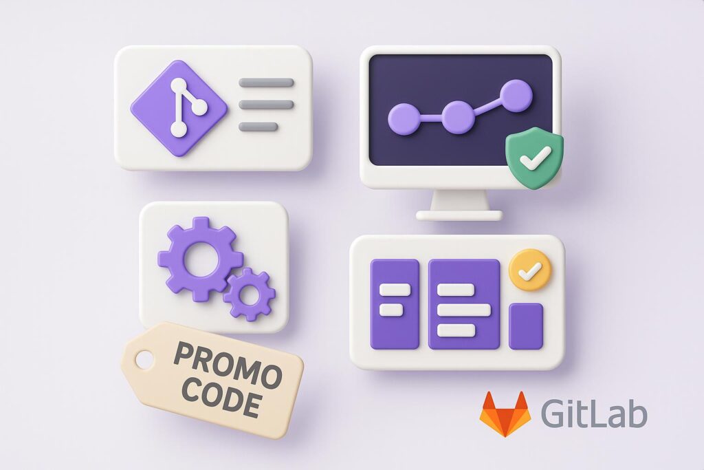 Visual breakdown of GitLab key feature with a caption promoting the available startup discount through XRaise