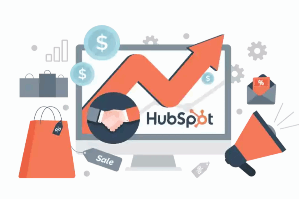 Screenshot of HubSpot’s marketing automation dashboard with text highlighting the HubSpot Promo Code available for startups.