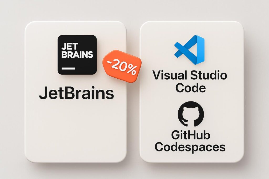 Comparison chart of JetBrains vs top alternatives (e.g., Visual Studio Code, GitHub Codespaces), highlighting the benefits of using XRaise to claim the JetBrains startup promo code