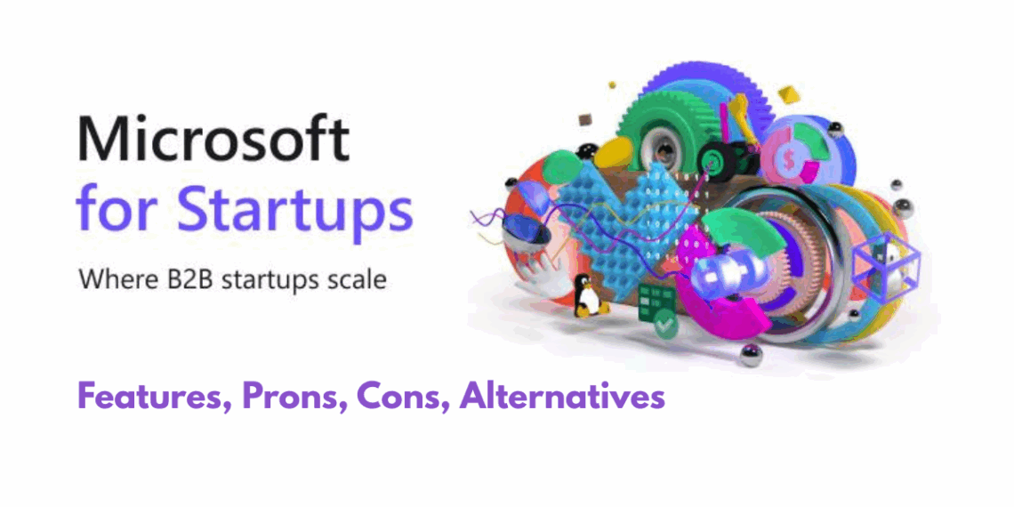 Illustration showing startup founders collaborating with Microsoft Azure, AI, and cloud services tools.