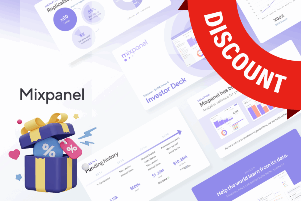 Image displaying Mixpanel's 12-month free access promotion for eligible startups.