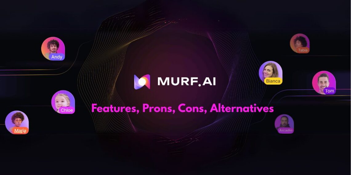 A promotional banner showing Murf AI branding with icons representing voiceover, AI, and startup use cases.