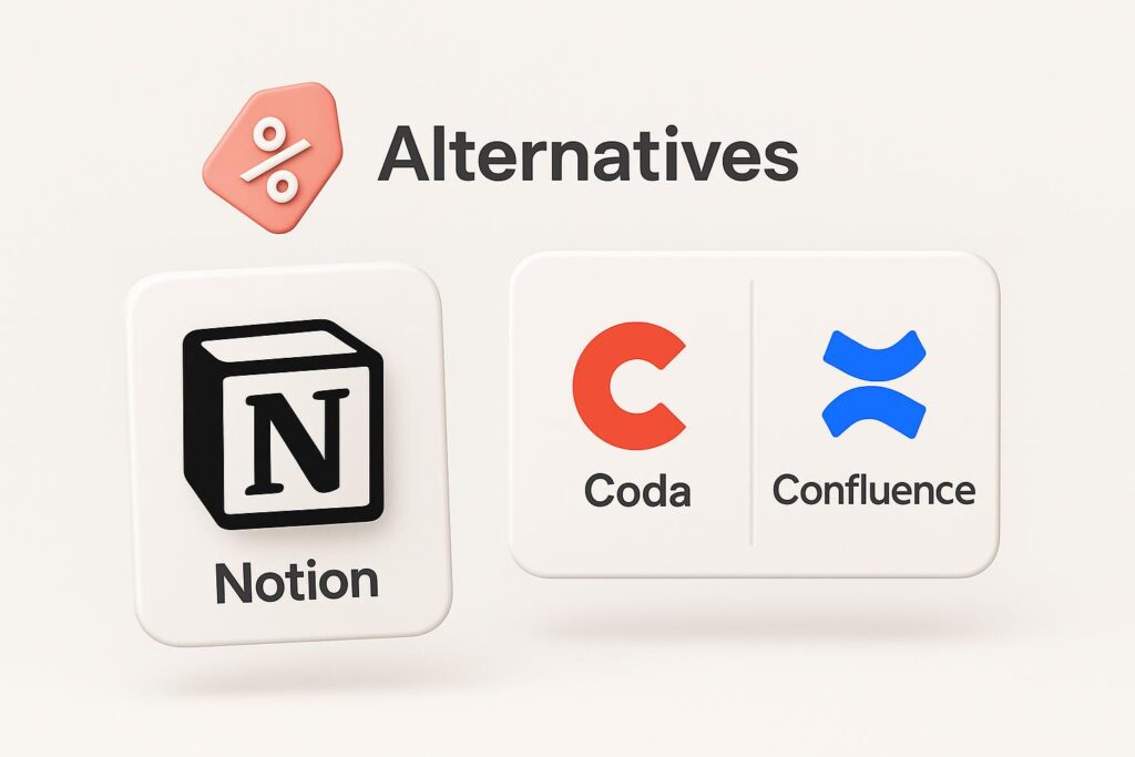 Comparison chart of Notion vs top alternatives (e.g., Coda, Confluence), highlighting the benefits of using XRaise to claim the Notion startup promo code