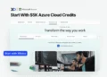 Azure credits for startups banner showing $5K Azure cloud credits and Microsoft Azure platform