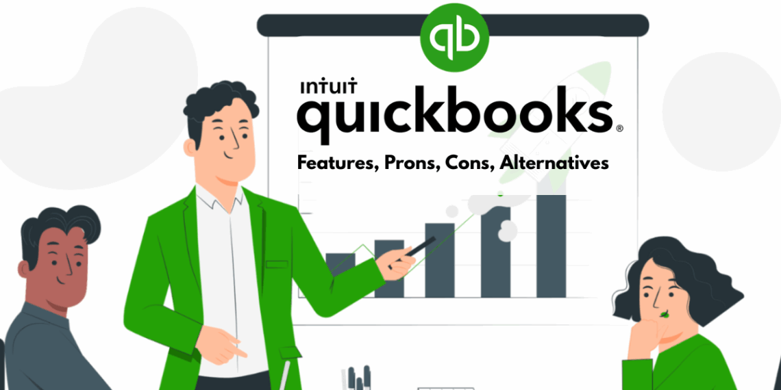 Illustration showing the QuickBooks logo with charts, invoices, and startup icons to represent financial tools for startups.