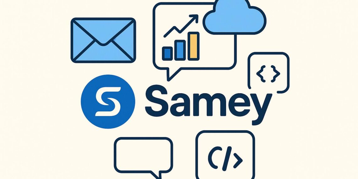 Cover image showing Samey.ai branding tailored for startup founders, highlighting its relevance in business growth and team productivity.