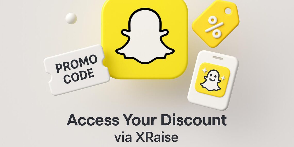 Illustrated cover image featuring the Snapchat logo and interface, highlighting the exclusive startup promo code available via XRaise