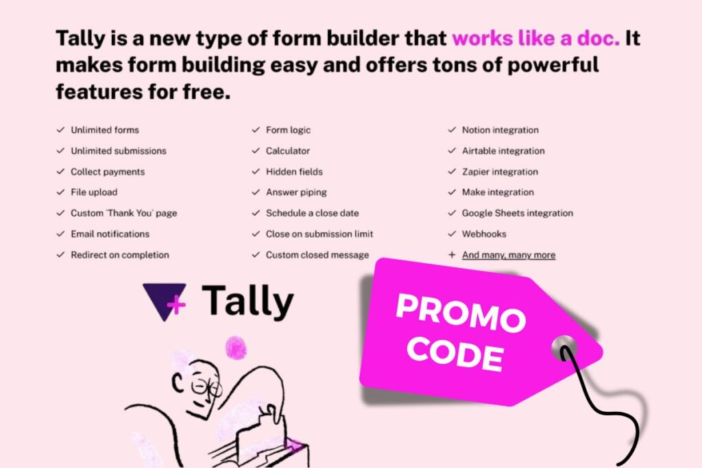 Tally.so startup discount banner showing savings on Pro plan for early-stage teams