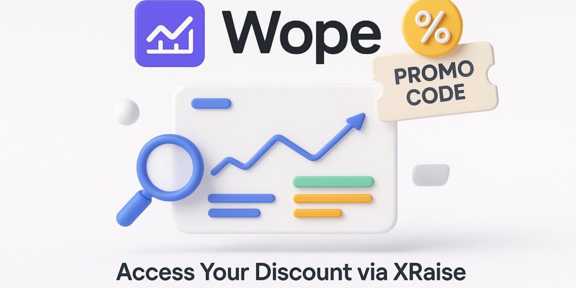 Illustrated cover image featuring the Wope logo and interface, highlighting the exclusive startup promo code available via XRaise