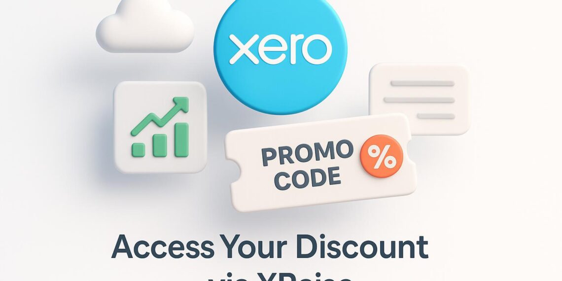 Illustrated cover image featuring the Xero logo and interface, highlighting the exclusive startup promo code available via XRaise