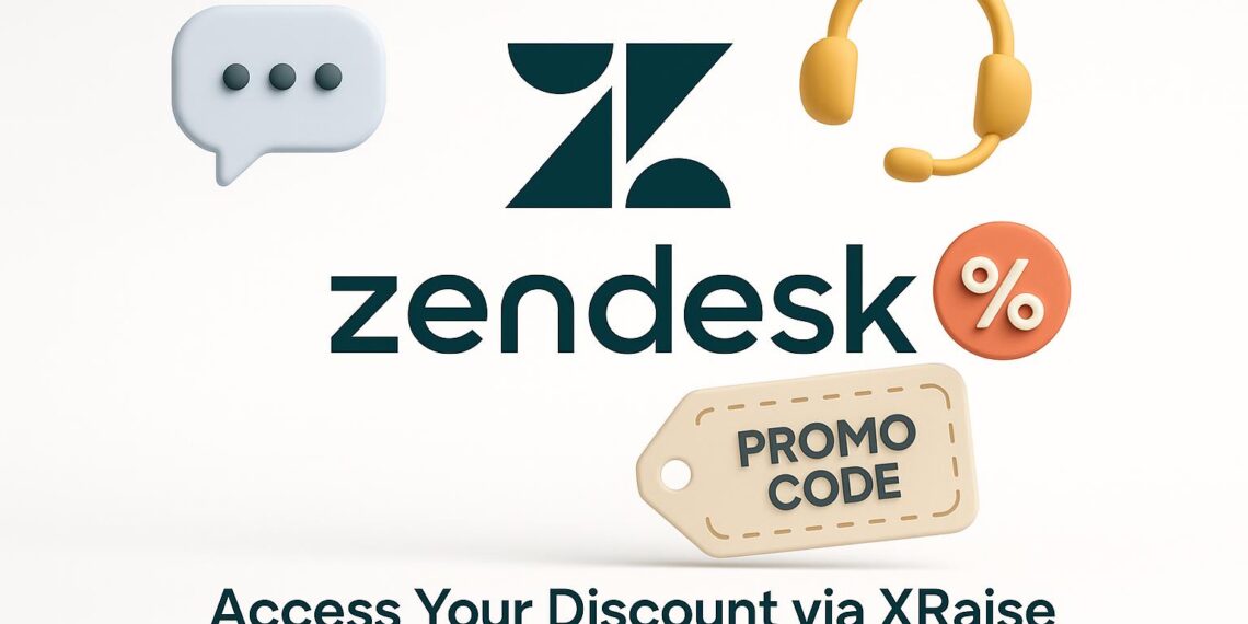 Illustrated cover image featuring the Zendesk logo and interface, highlighting the exclusive startup promo code available via XRaise