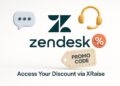 Illustrated cover image featuring the Zendesk logo and interface, highlighting the exclusive startup promo code available via XRaise
