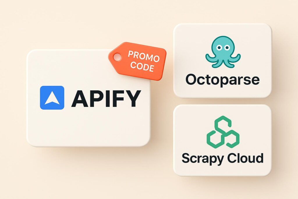 Comparison chart of Apify vs top alternatives (e.g., Octoparse, Scrapy Cloud), highlighting the benefits of using XRaise to claim the Apify startup promo code