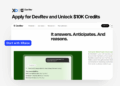 Apply for DevRev credits through XRaise, showing DevRev website and $10K startup credits offer