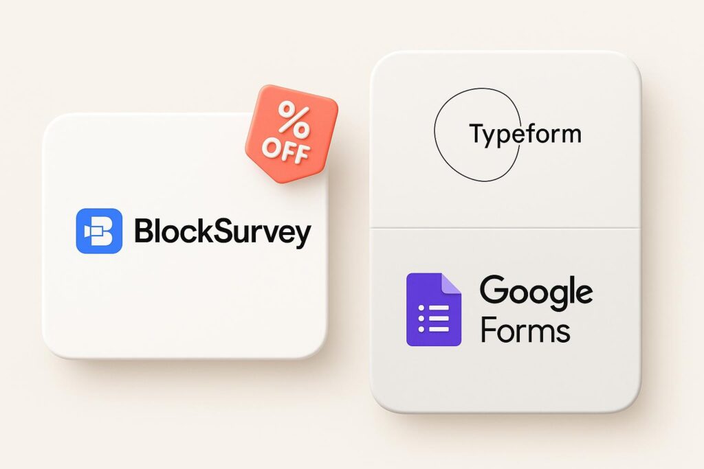 Comparison chart of BlockSurvey vs top alternatives (e.g., Typeform, Google Forms), highlighting the benefits of using XRaise to claim the BlockSurvey startup promo code