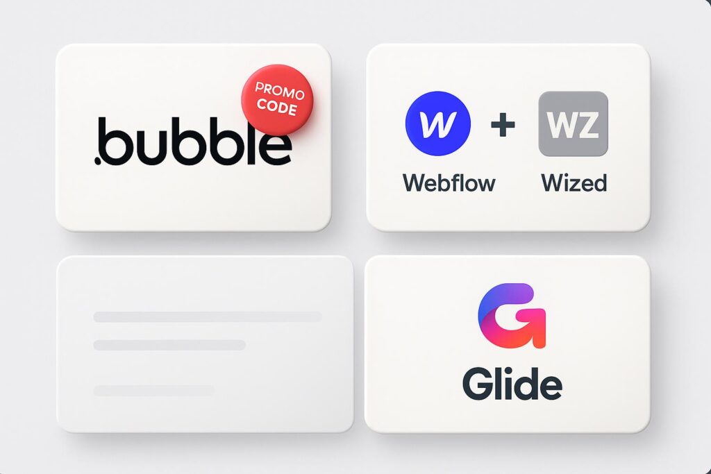 Comparison chart of Bubble vs top alternatives (e.g., Webflow + Wized, Glide), highlighting the benefits of using XRaise to claim the Bubble startup promo code