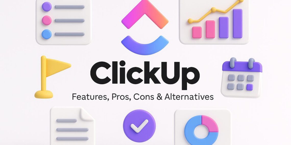 Cover image showing ClickUp branding tailored for startup founders, highlighting its relevance in business growth and team productivity.