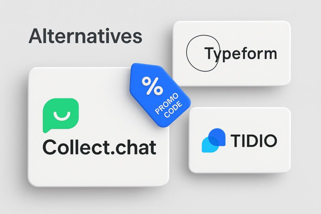 Comparison chart of Collect.chat vs top alternatives (e.g., Typeform, Tidio), highlighting the benefits of using XRaise to claim the Collect.chat startup promo code